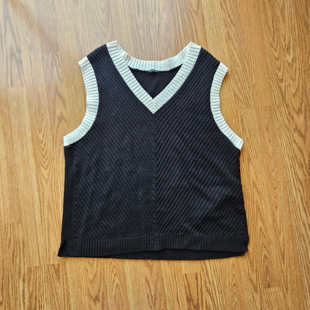 Talbots Black and White Cotton Knit Sweater Vest – Size Extra Large